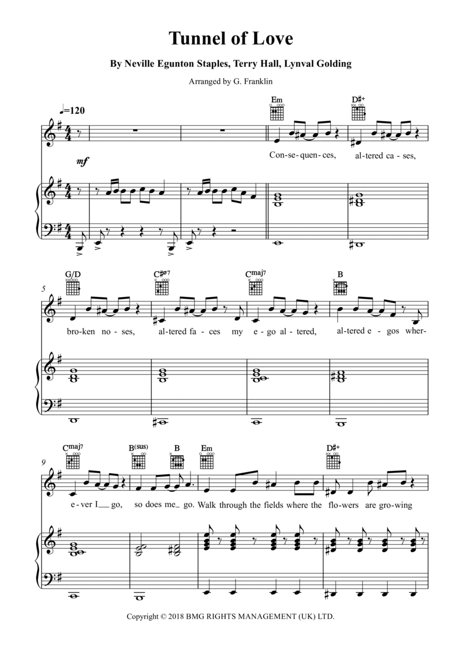 Tunnel Of Love Piano, Vocal, Guitar scores gallery preview page 1