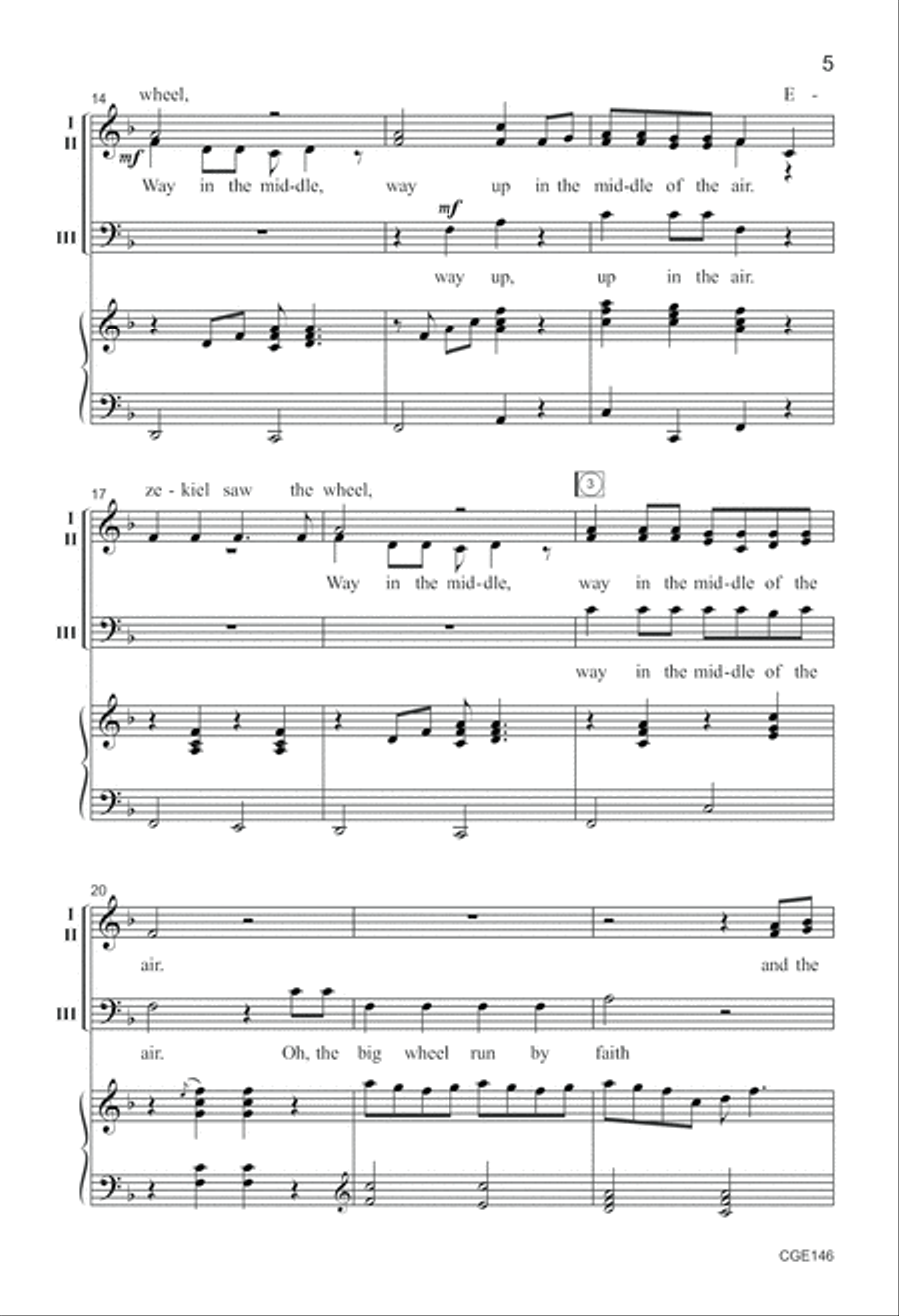 Ezekiel Saw the Wheel Three-part Mixed 3-Part scores gallery preview page 5