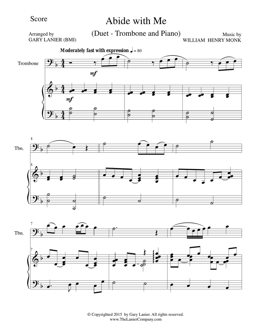 ABIDE WITH ME (Duet – Trombone and Piano/Score and Parts) Trombone Duet scores gallery preview page 1