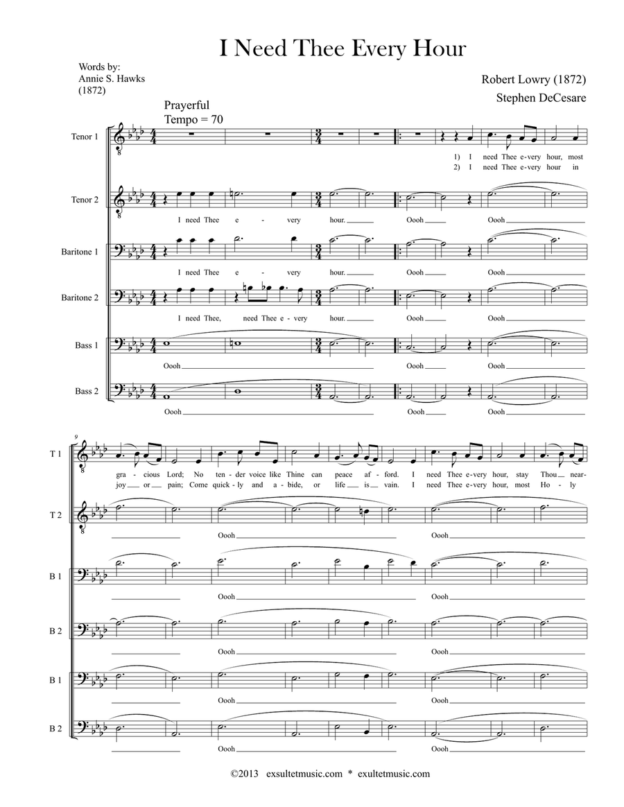 I Need Thee Every Hour (TTBB) TTBB scores gallery preview page 1