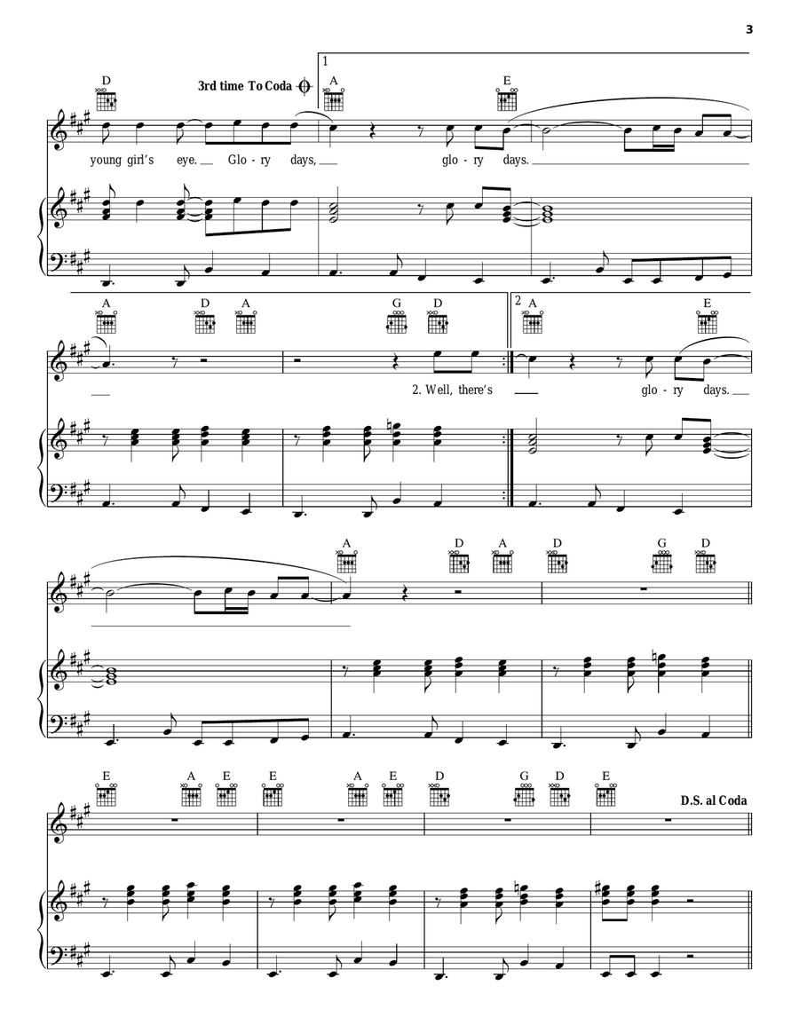 Glory Days Piano, Vocal, Guitar scores gallery preview page 3