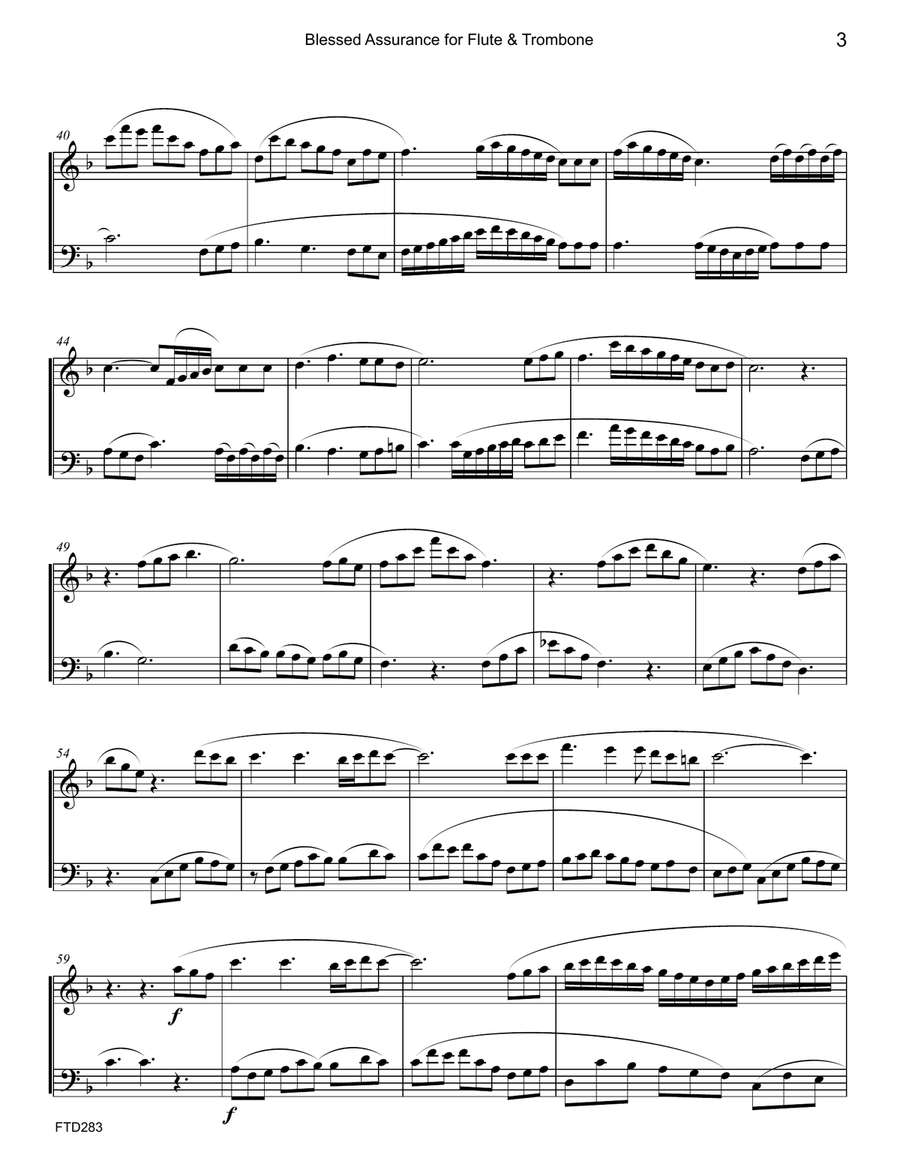 BLESSED ASSURANCE/JESU JOY OF MAN'S DESIRING - Flute & Trombone (unaccompanied) Flute scores gallery preview page 3