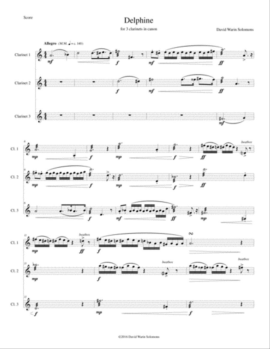 Delphine for clarinet trio (canon a 3) Clarinet Trio scores gallery preview page 1