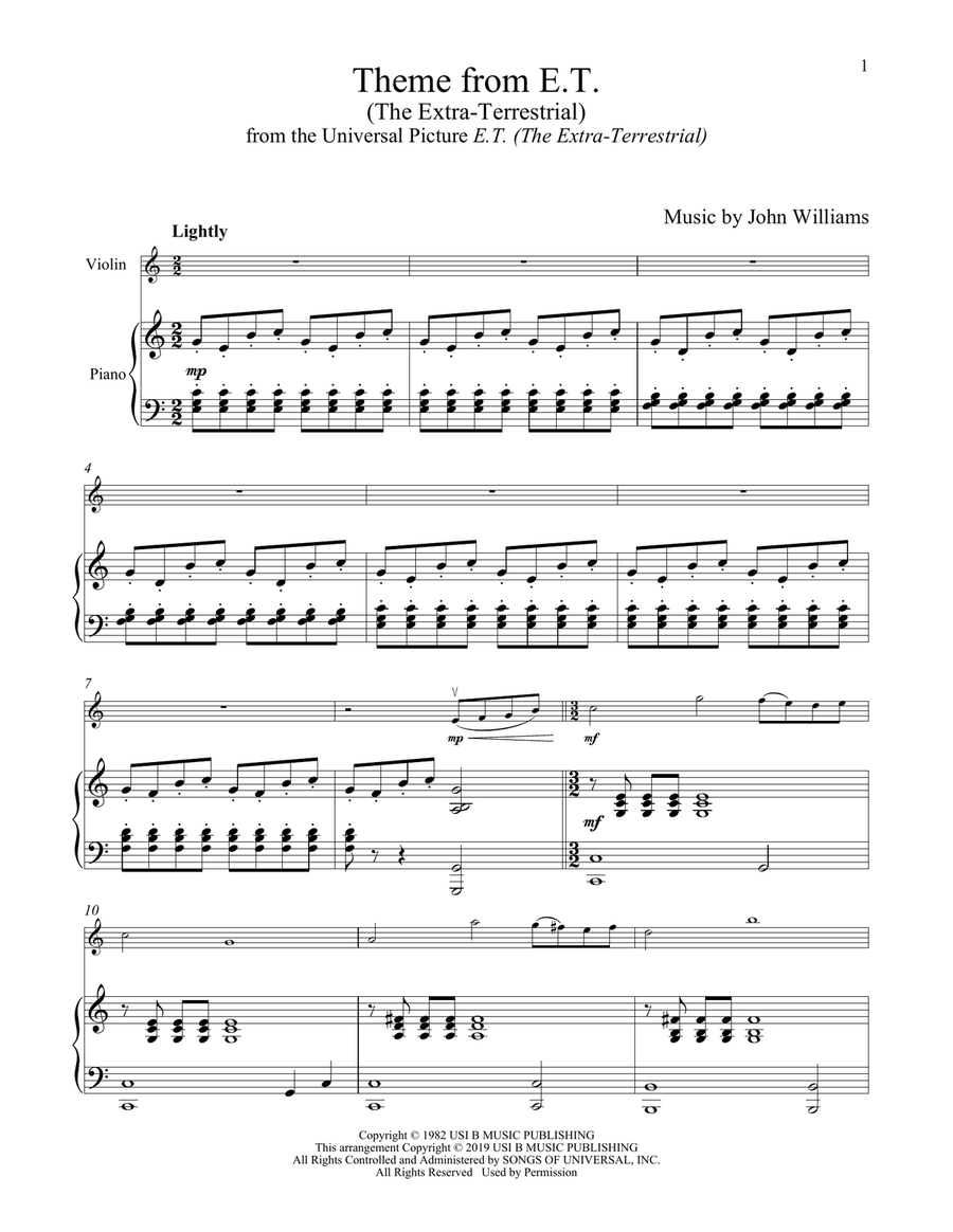 Theme From E.T. (The Extra-Terrestrial) Violin Solo scores gallery preview page 1