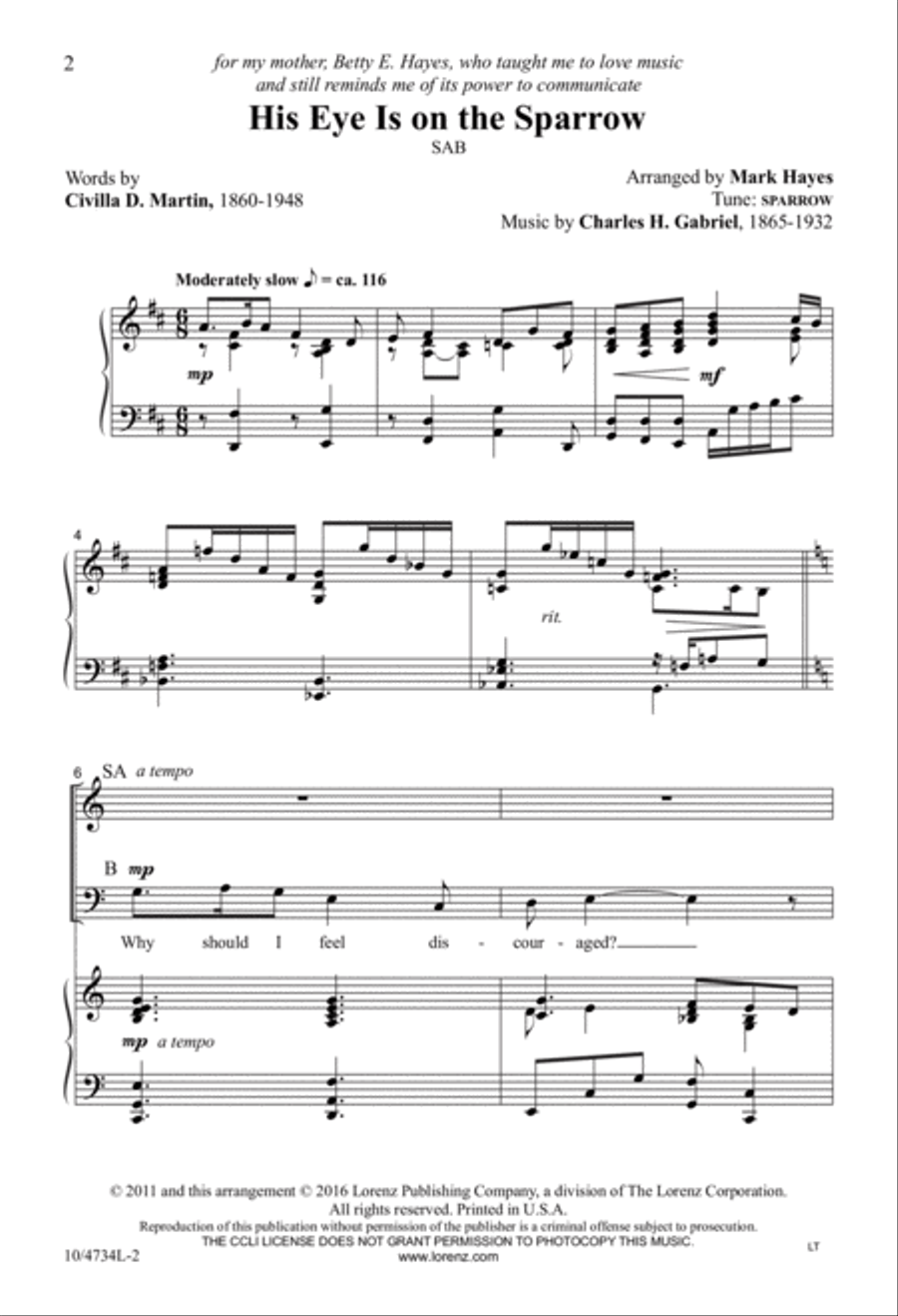 His Eye Is on the Sparrow 3-Part scores gallery preview page 2