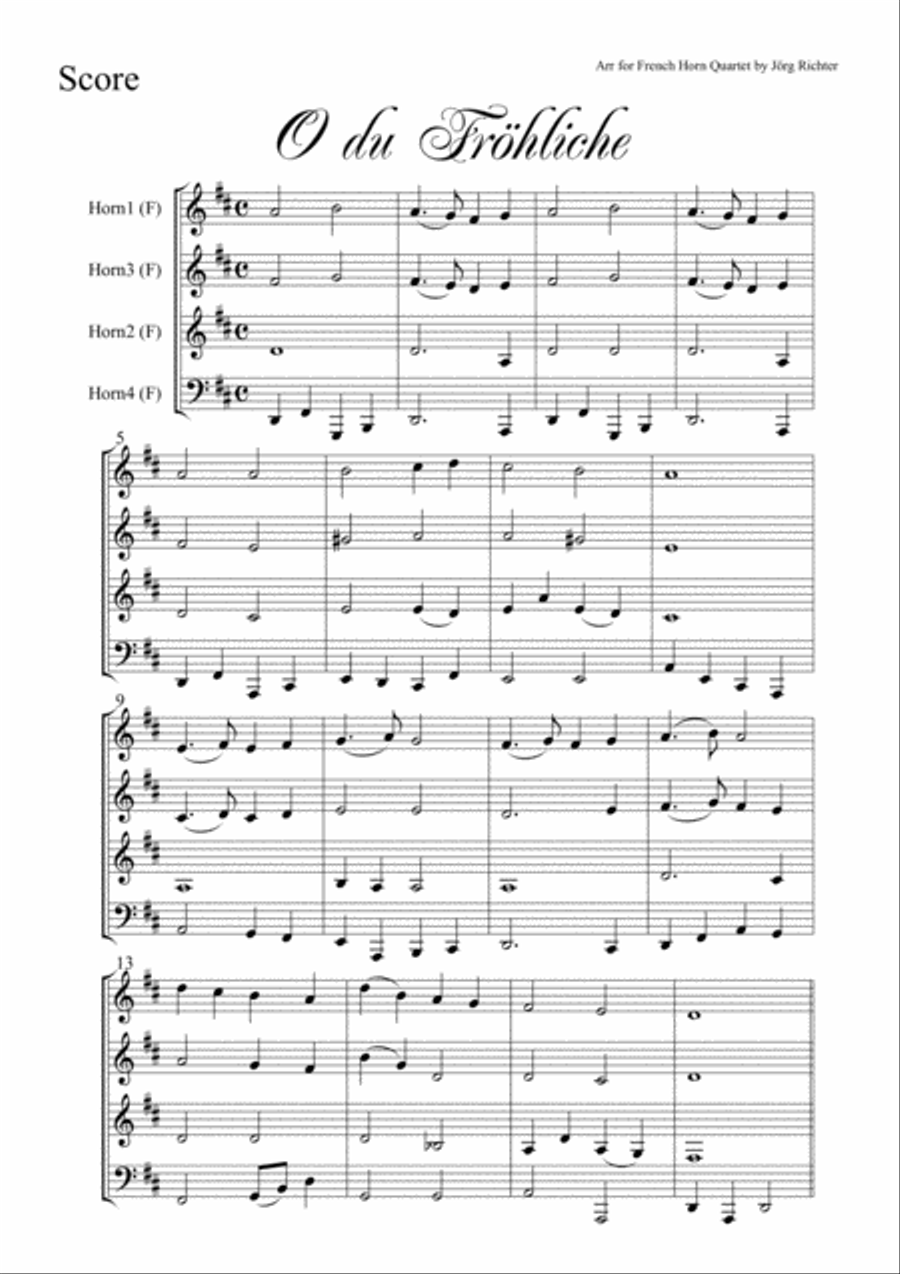 O, how joyful (O du Fröhliche) for French Horn Quartet Brass Quartet scores gallery preview page 2