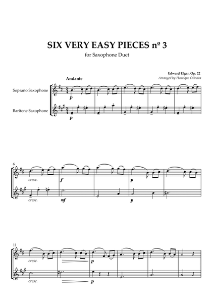 Six Very Easy Pieces nº 3 (Andante) - Saxophone Duet image number null
