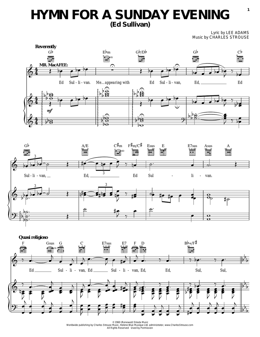 Hymn For A Sunday Evening (Ed Sullivan) Piano, Vocal, Guitar scores gallery preview page 1