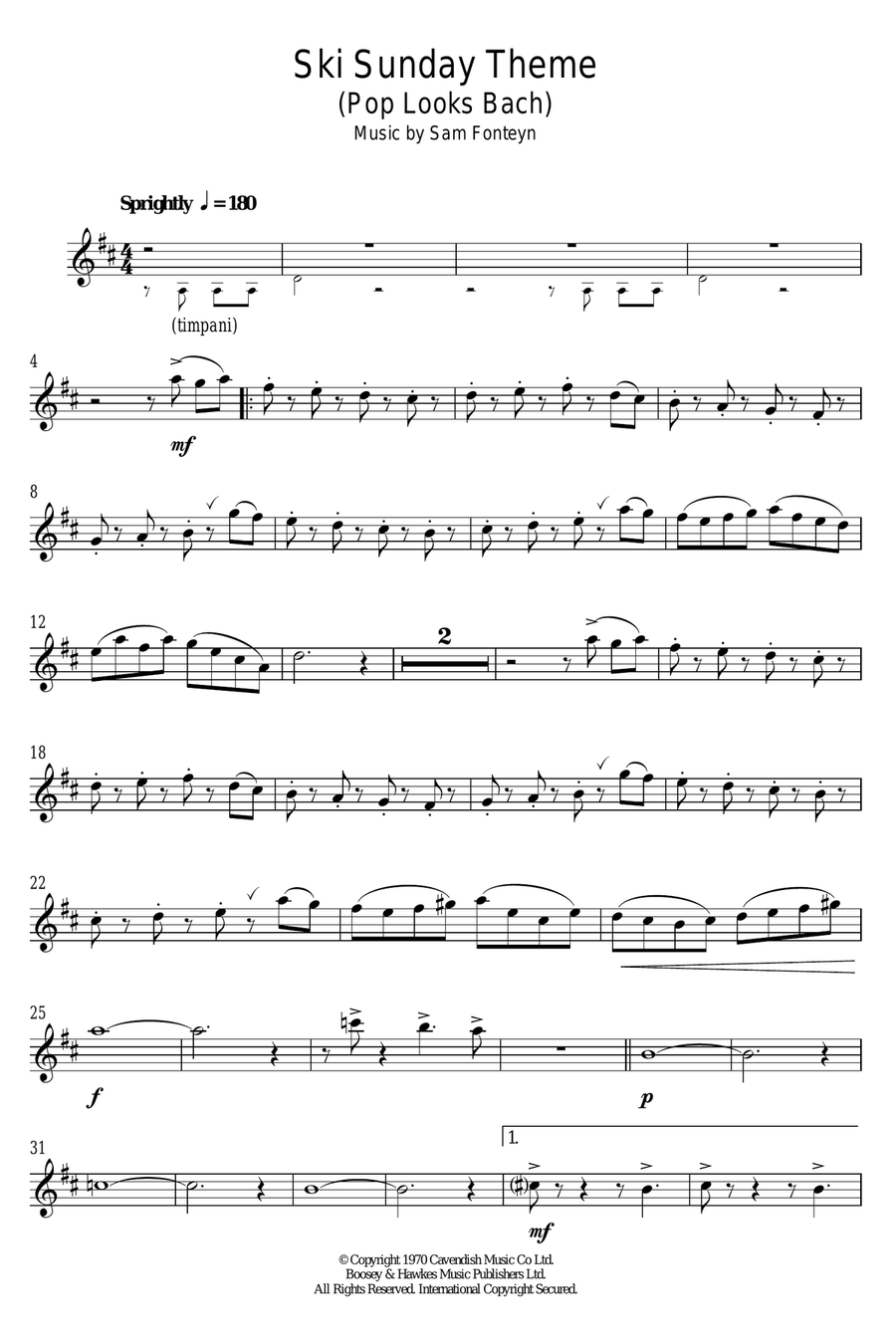 Ski Sunday Theme (Pop Looks Bach) Flute Solo scores gallery preview page 1