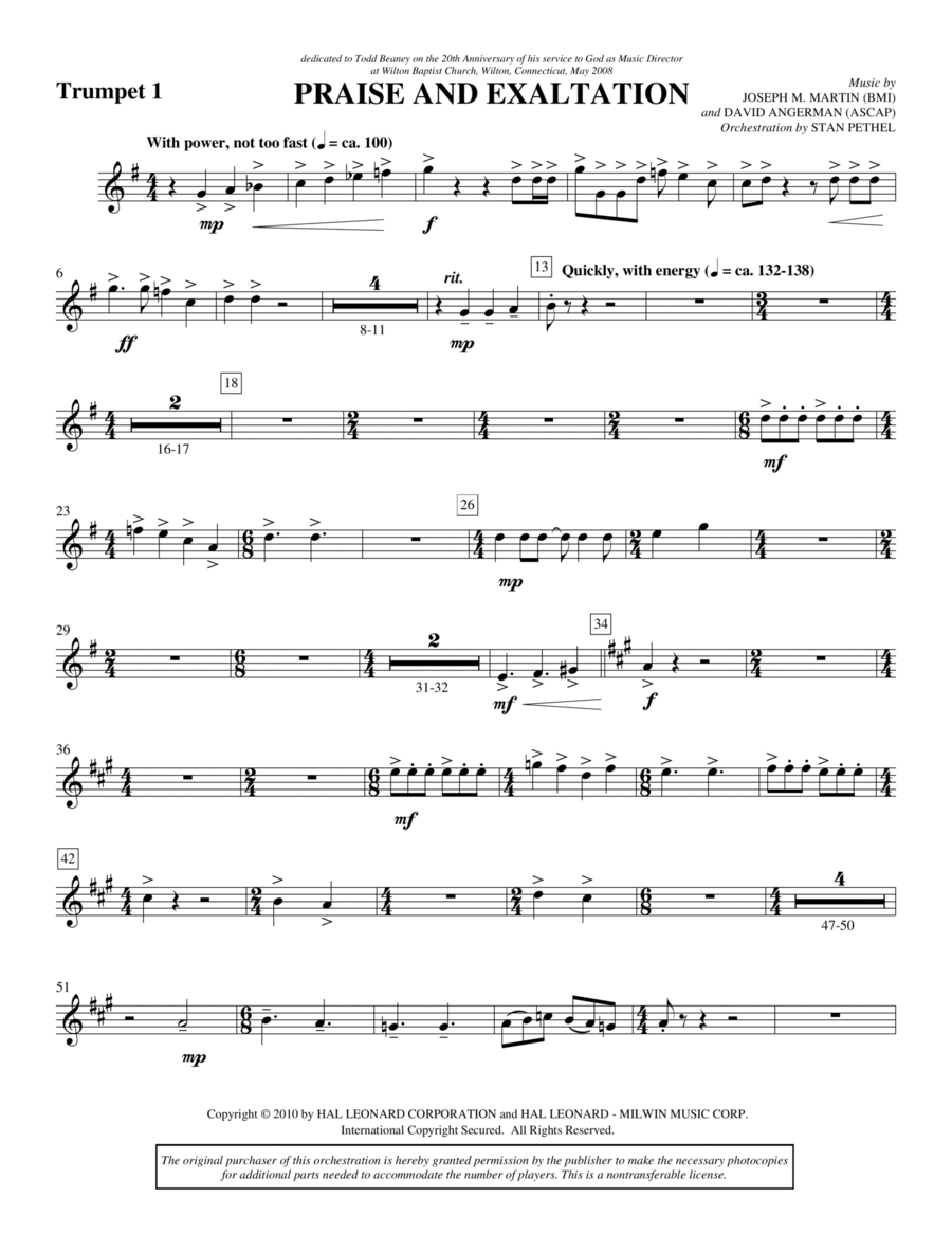 Praise And Exaltation - Bb Trumpet 1