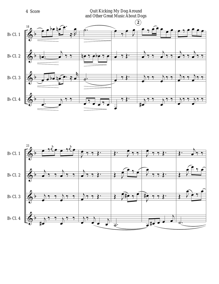 Quit Kicking My Dog Around and Other Music about Dogs for Clarinet Quartet Clarinet Quartet scores gallery preview page 4