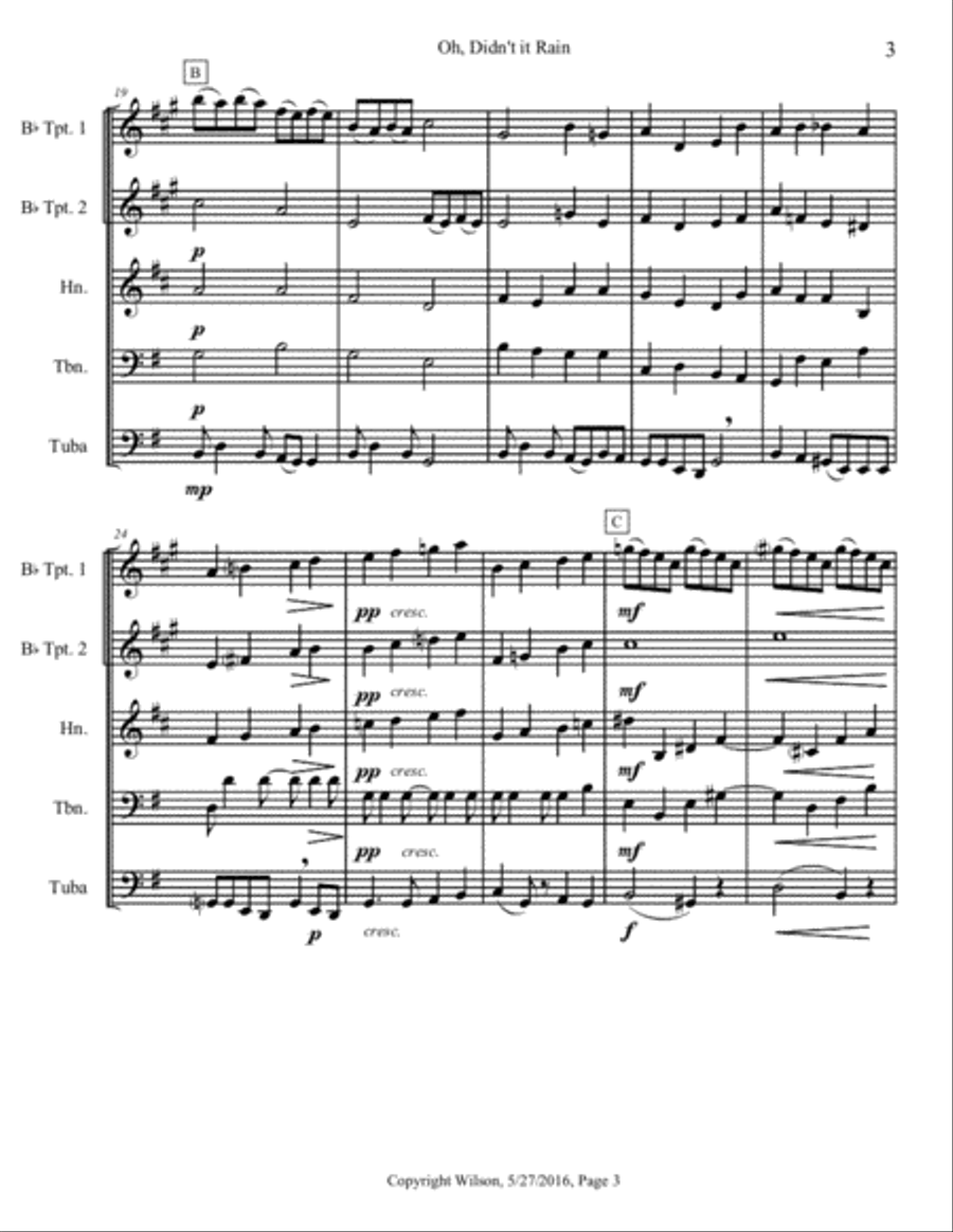 Oh, Didn't It Rain Brass Quintet scores gallery preview page 4