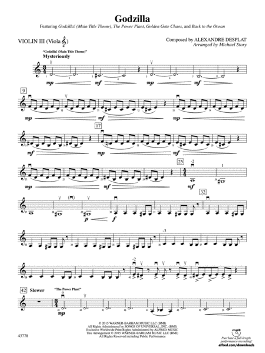 Godzilla: 3rd Violin (Viola [TC]) Full Orchestra scores gallery preview page 1