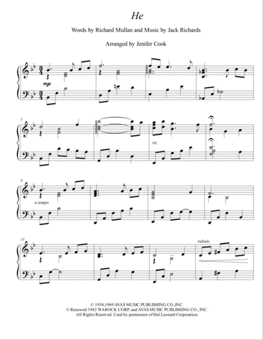 He Piano Solo scores gallery preview page 1