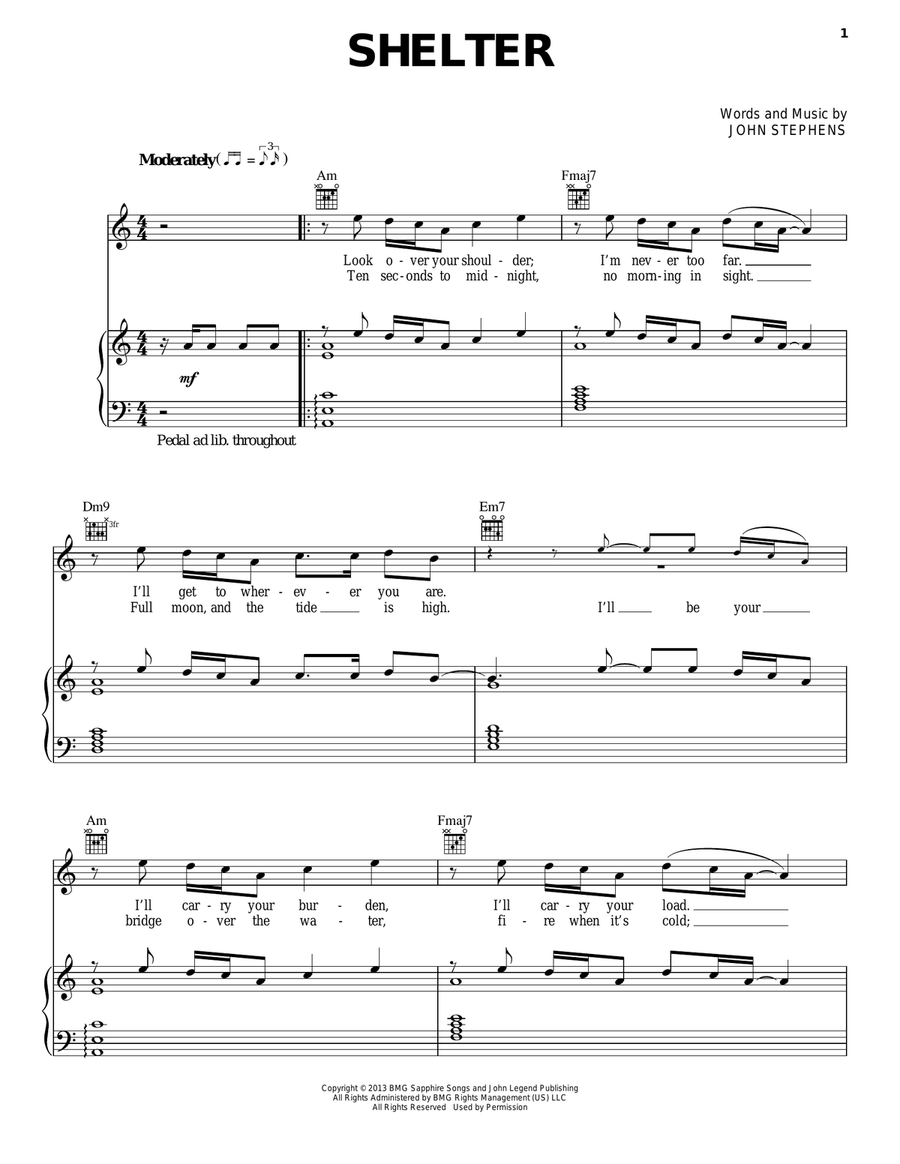 Shelter Shelter Piano, Vocal, Guitar scores gallery preview page 1