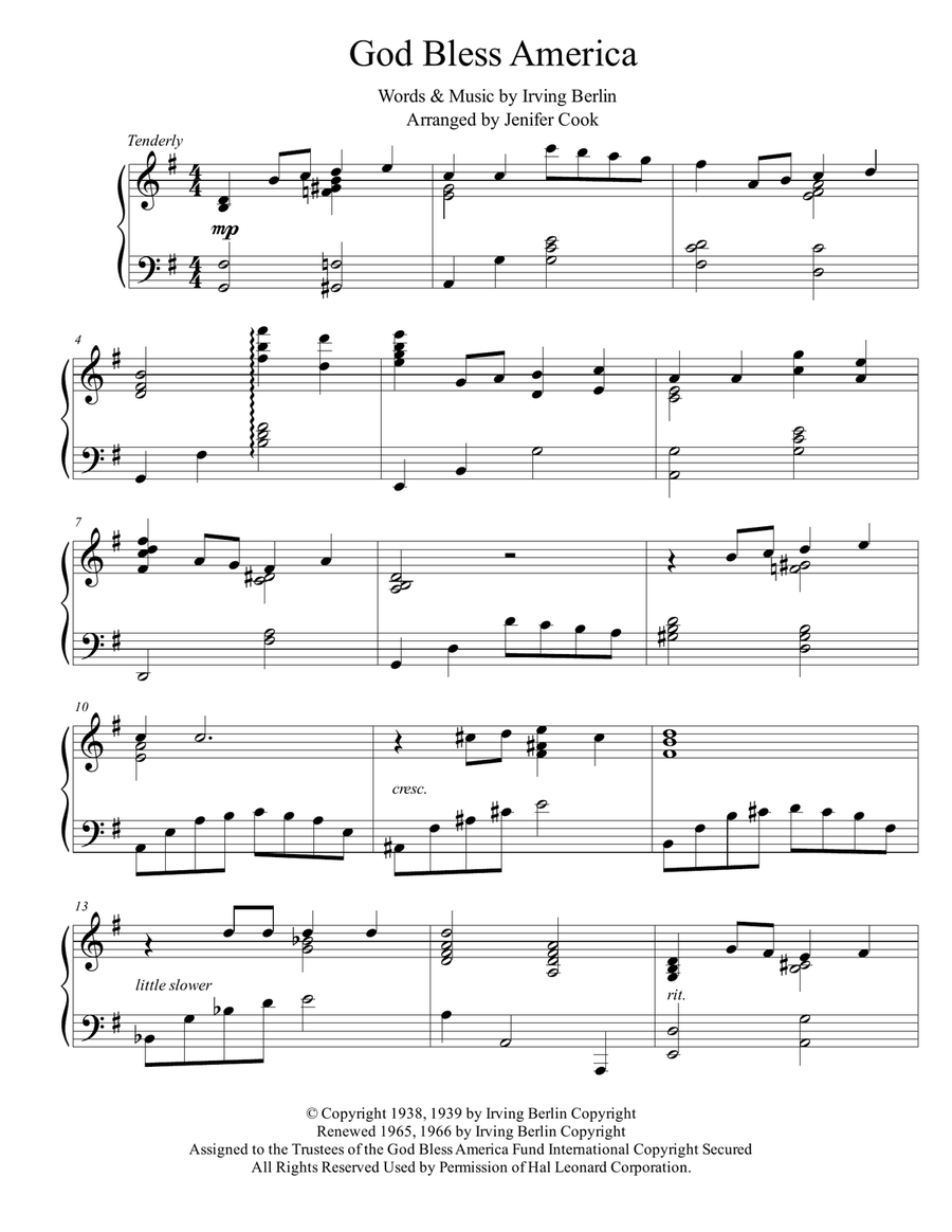 God Bless America Piano Solo scores gallery preview page 1
