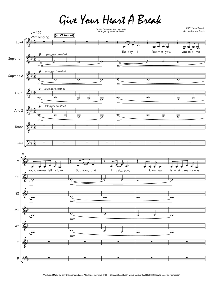 Give Your Heart A Break A Cappella scores gallery preview page 1