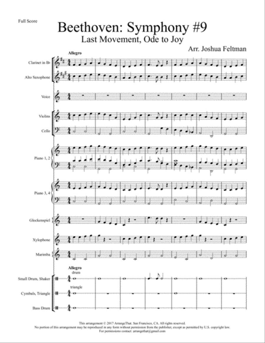 Beethoven: Ode to Joy from Symphony #9 Unison Choir scores gallery preview page 2