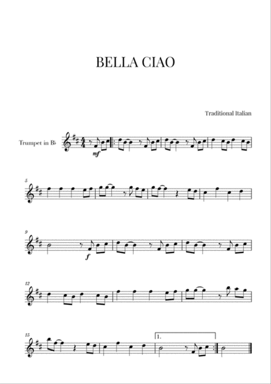 Bella Ciao (for Trumpet) Trumpet Solo scores gallery preview page 1