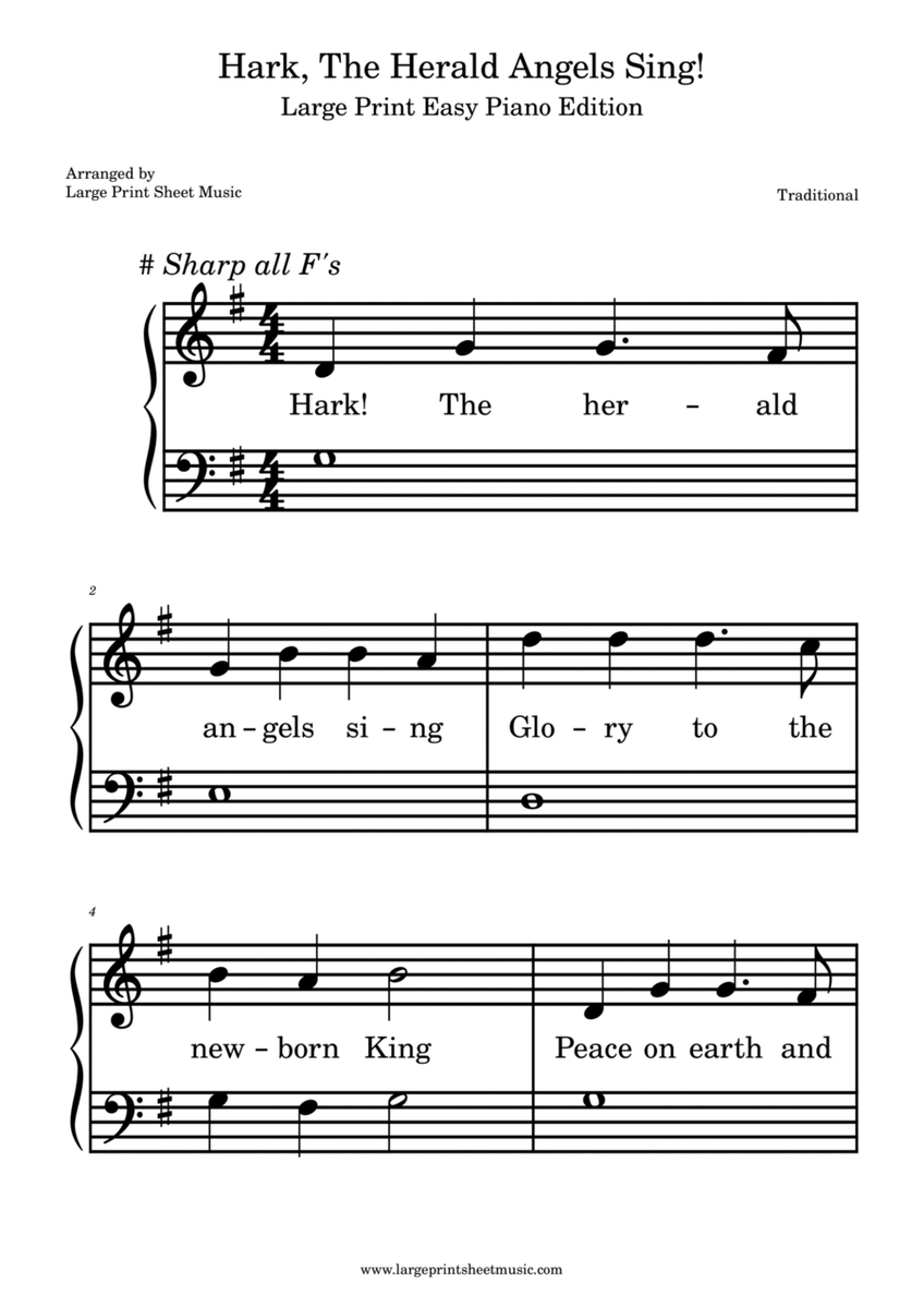 Hark! The Herald Angels Sing Large Print Easy Piano Solo image number null