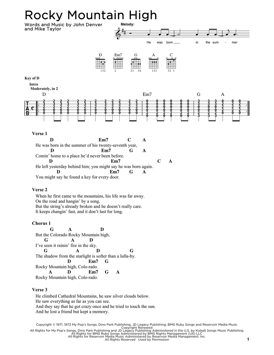 Rocky Mountain High Acoustic Guitar scores gallery preview page 1