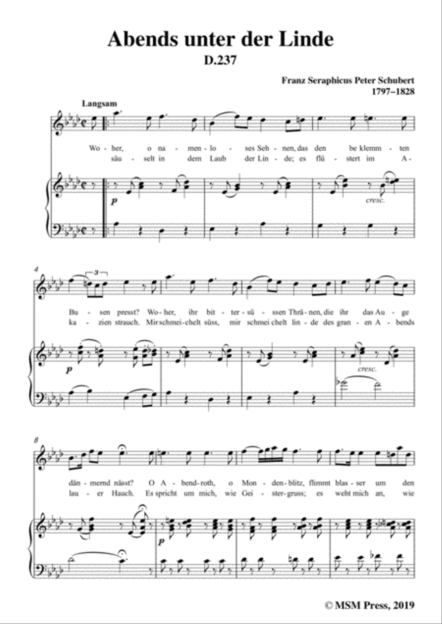 Schubert-Abends unter der Linde,D.237,in A flat Major,for Voice&Piano Voice scores gallery preview page 3