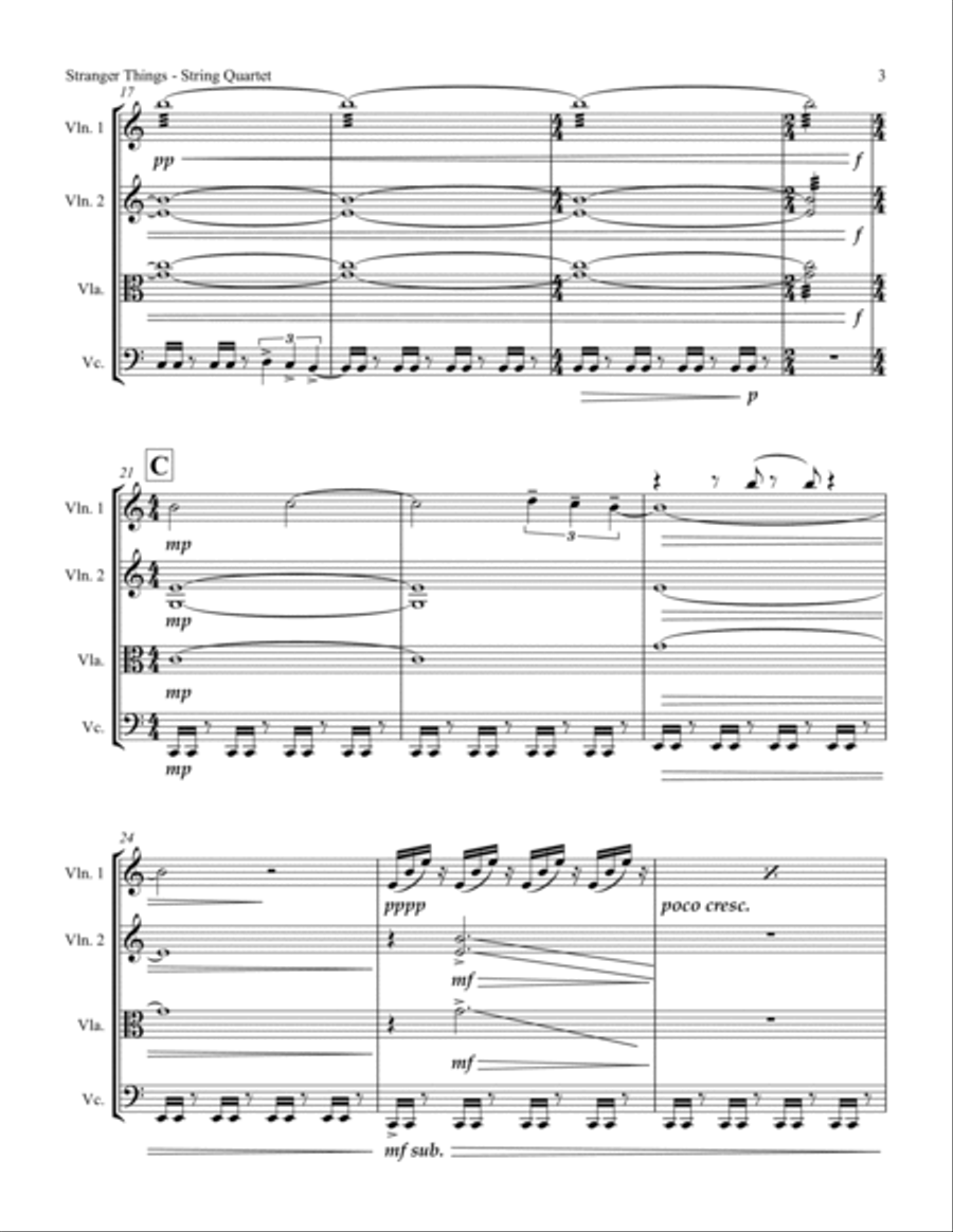 Stranger Things Main Title Theme String Quartet scores gallery preview page 5