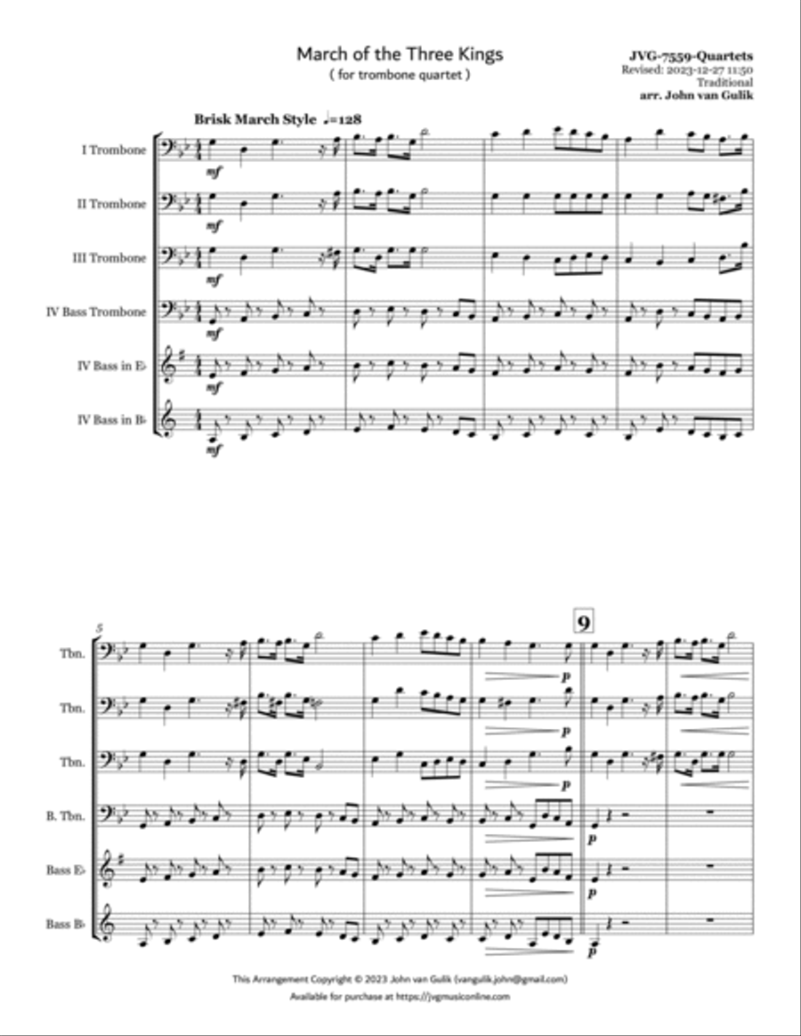 March of the Three Kings - Trombone Quartet Trombone Quartet scores gallery preview page 2