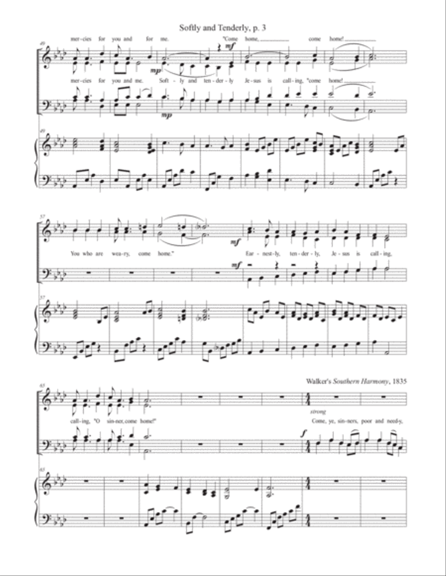 Softly and Tenderly 4-Part scores gallery preview page 3
