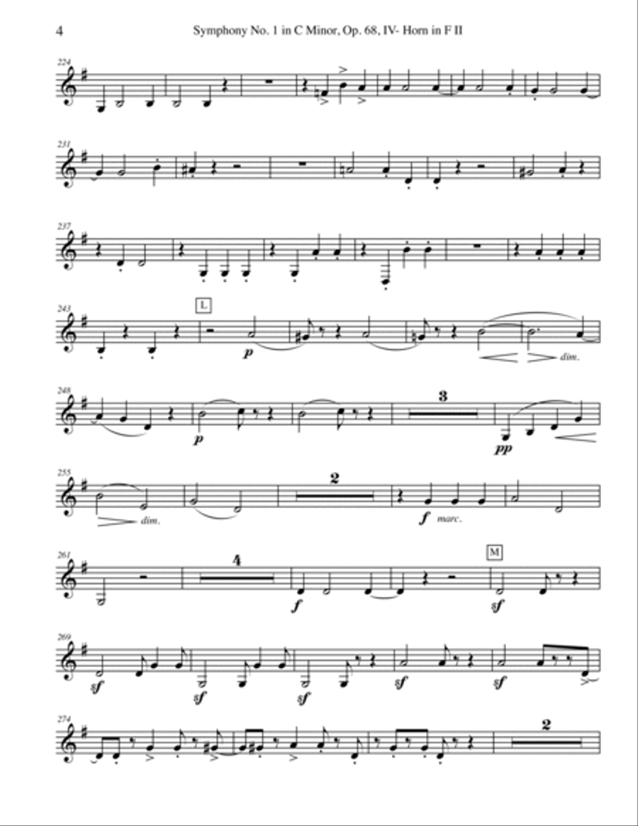 Brahms Symphony No. 1, Movement IV - Horn in F 2 (Transposed Part), Op. 68 Horn Solo scores gallery preview page 4