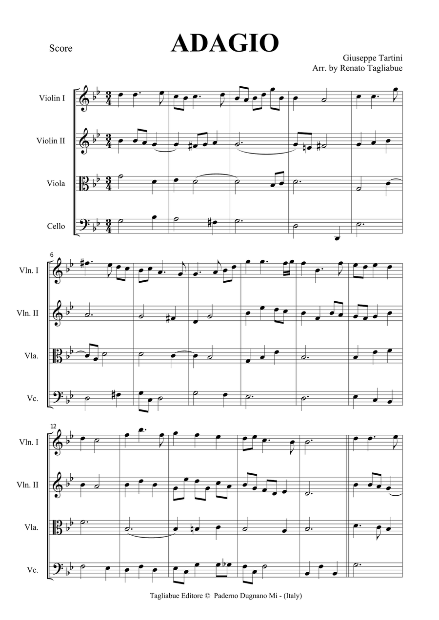 SARABANDA III - G. Tartini - Arr. for String Quartet - Set of Parts image number null