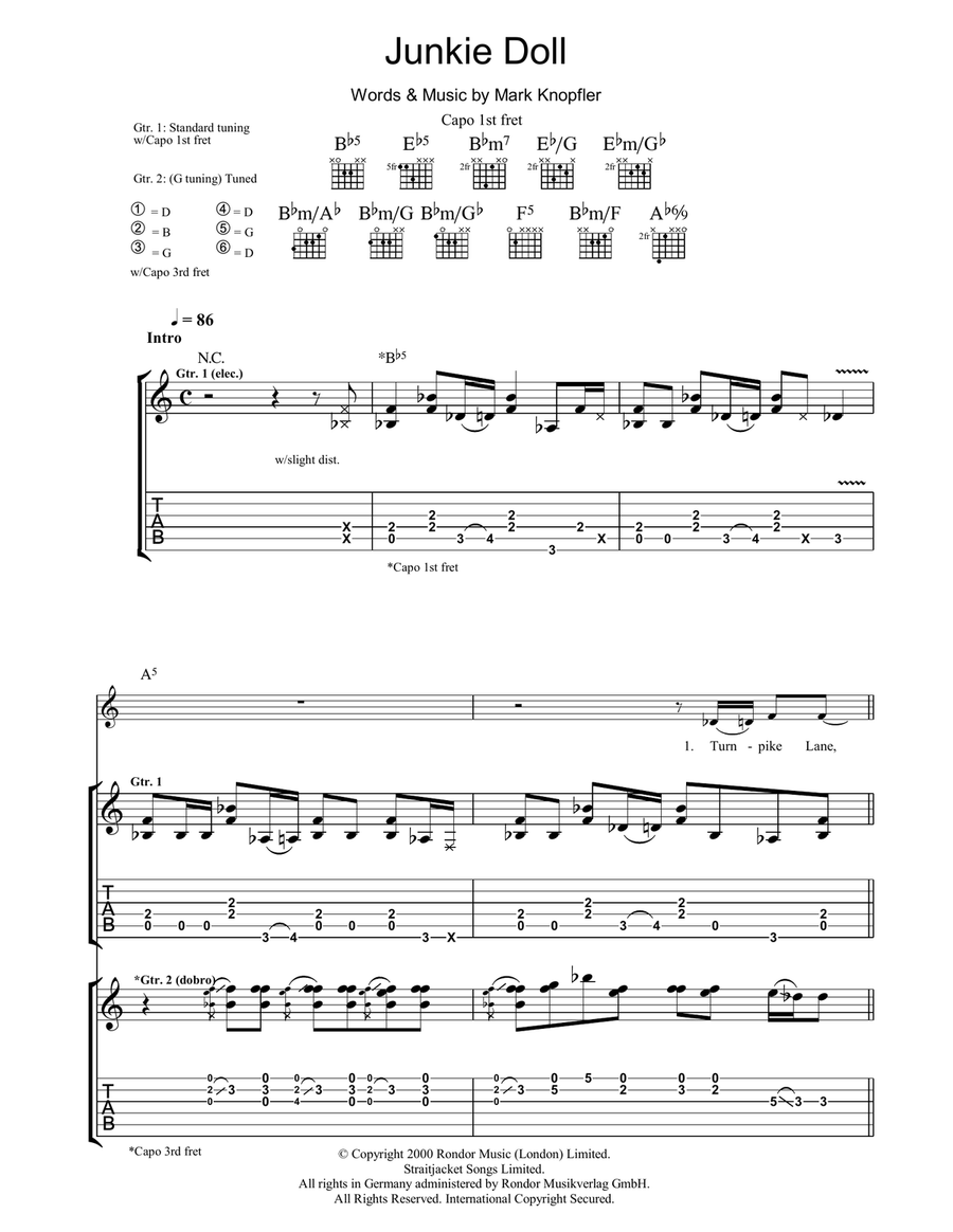 Junkie Doll Guitar Tablature scores gallery preview page 1
