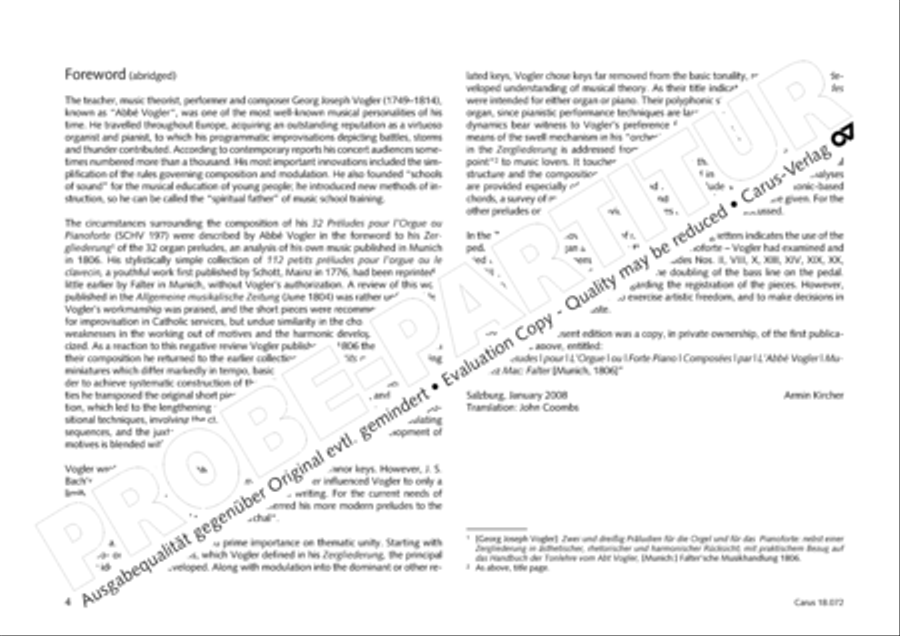 Vogler, 32 Preludes pour l' Orgue ou Pianoforte Piano scores gallery preview page 5