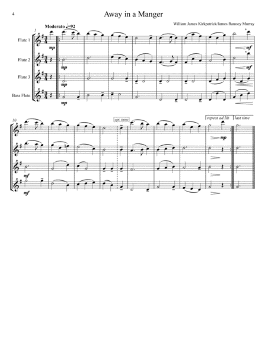 Twenty Christmas Carols for Flute Quartet/Choir Choir scores gallery preview page 4