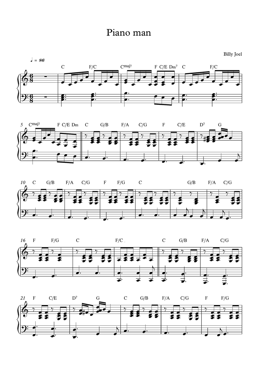 Piano Man Piano Man Piano Solo scores gallery preview page 1