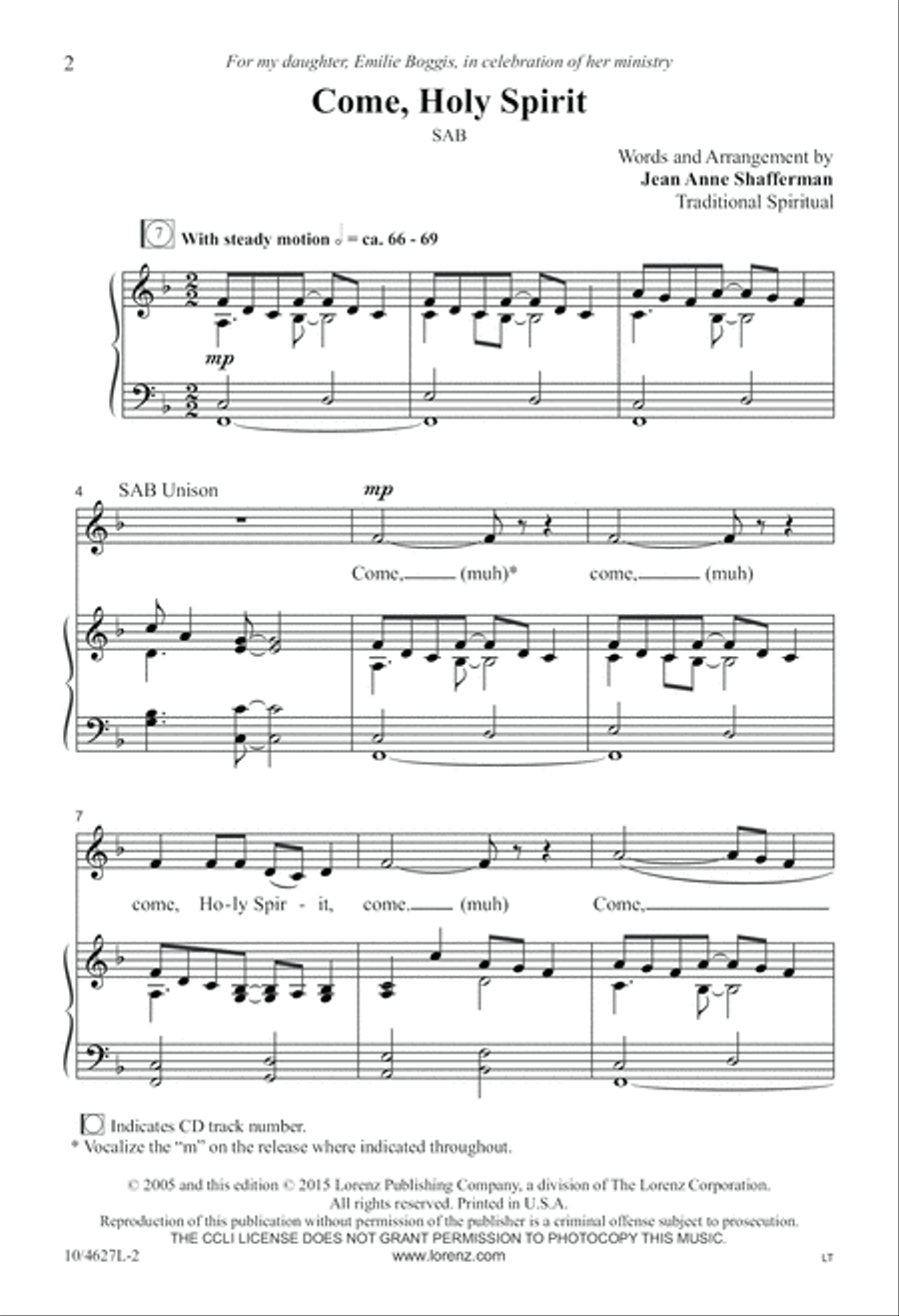 Come, Holy Spirit Come, Holy Spirit 3-Part scores gallery preview page 2