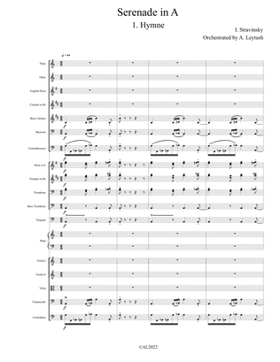 I. Stravinsky – Serenade in A, Orchestrated by A. Leytush - Score Only