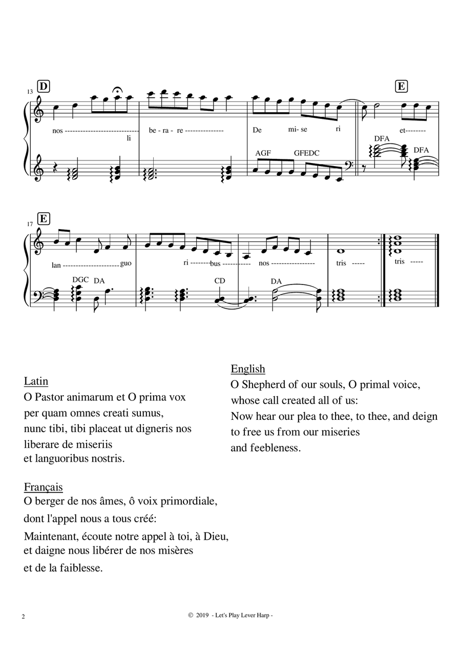 O Pastor Animarum - Hildegard of Bingen - beginner & 27 String Harp | McTelenn Harp Center Celtic Harp scores gallery preview page 3