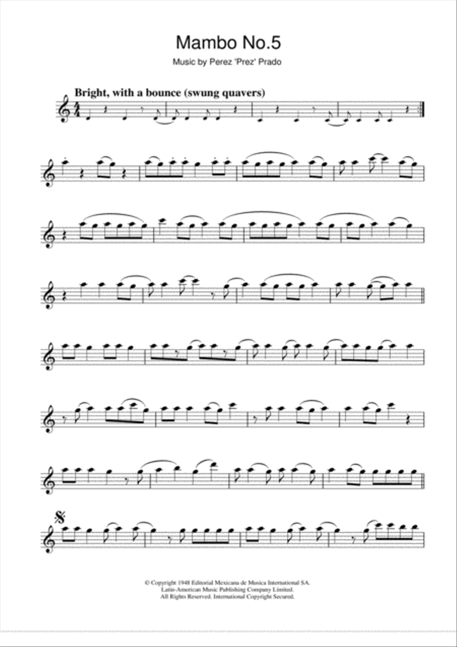 Mambo No. 5 Mambo No. 5 Clarinet Solo scores gallery preview page 1