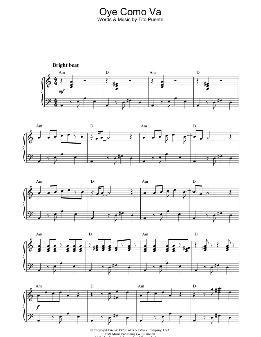 Oye Como Va Piano Solo scores gallery preview page 1
