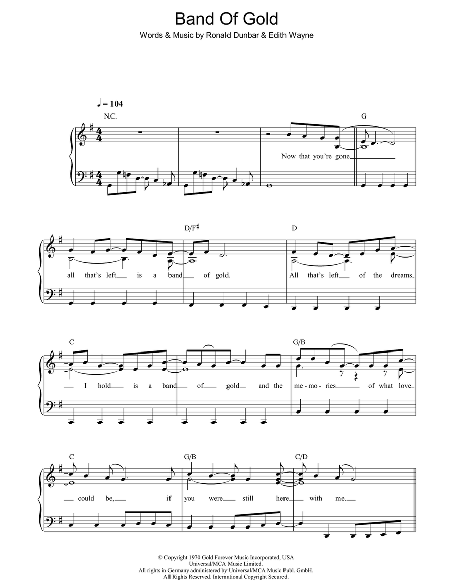 Band Of Gold Piano, Vocal, Guitar scores gallery preview page 1