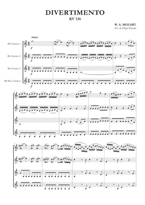 Book cover for Divertimento N° 1 K. 136 for Clarinet Quartet