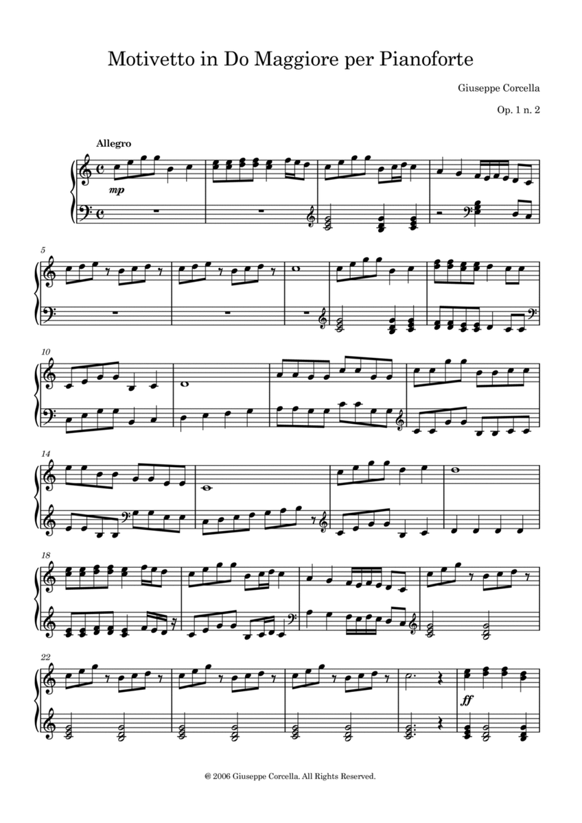 Motivetto in Do Maggiore per Pianoforte Op. 1 No. 2 image number null