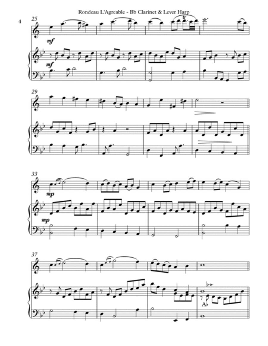 Rondeau L’Agreable, Duet for Bb Clarinet & Lever Harp image number null