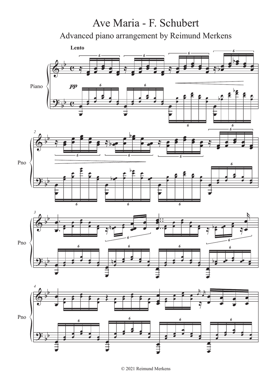 Ave Maria by Franz Schubert - Advanced transcription for Piano Piano Solo scores gallery preview page 1