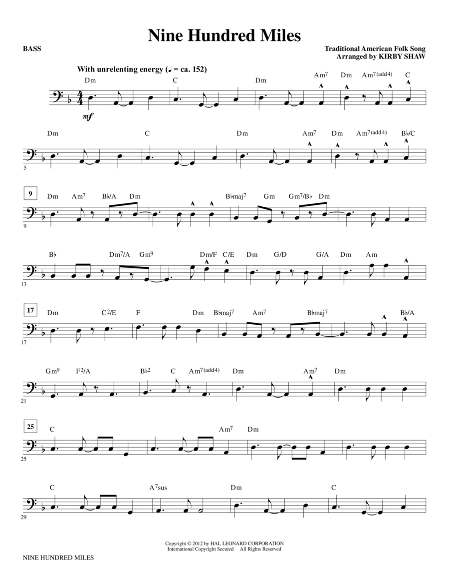 Nine Hundred Miles - Bass Choir scores gallery preview page 1