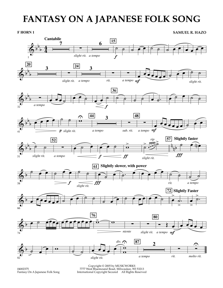 Fantasy On A Japanese Folk Song - F Horn 1 Horn scores gallery preview page 1
