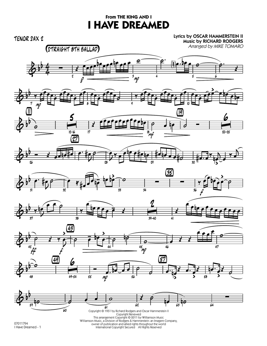 I Have Dreamed - Tenor Sax 2 Jazz Ensemble scores gallery preview page 1