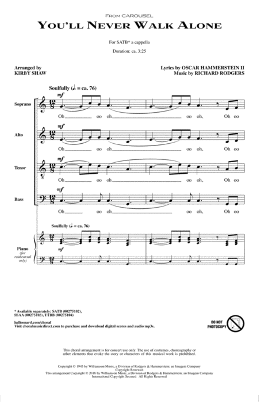 You'll Never Walk Alone (arr. Kirby Shaw) 4-Part scores gallery preview page 1