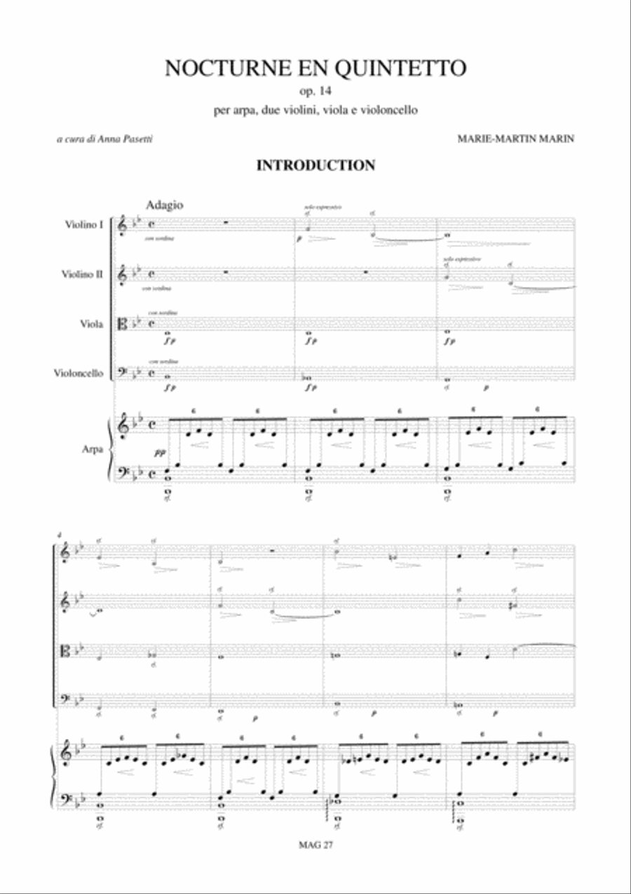 Nocturne en Quintetto Op. 14 for Harp, 2 Violins, Viola and Violoncello String Orchestra scores gallery preview page 2